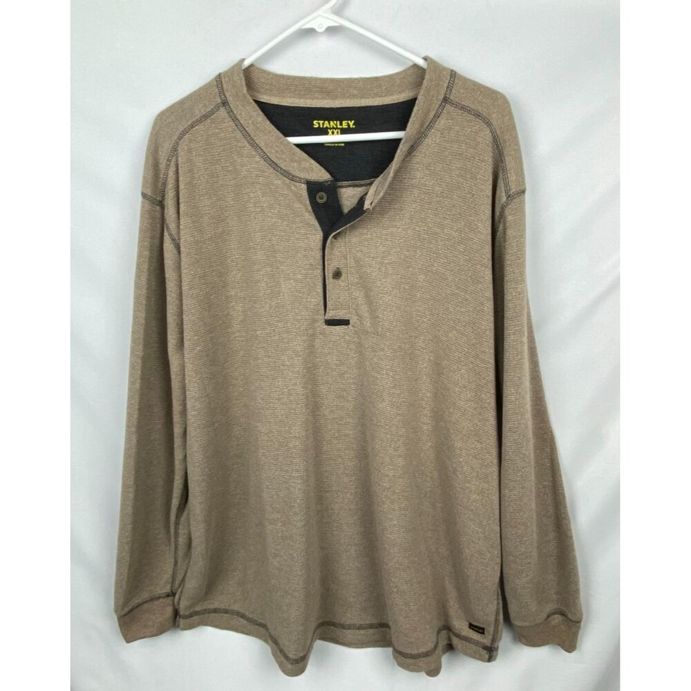 Stanley Thermal Henley Shirt Mens Brown‎ Beige XXL Long Sleeve Casual Workwear